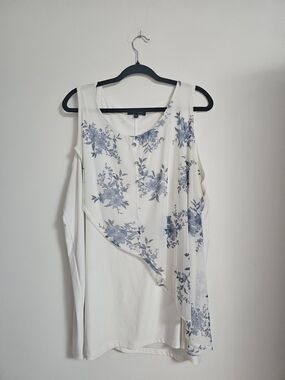 Women’s Cream One-Shoulder Dress with Blue Floral Overlay